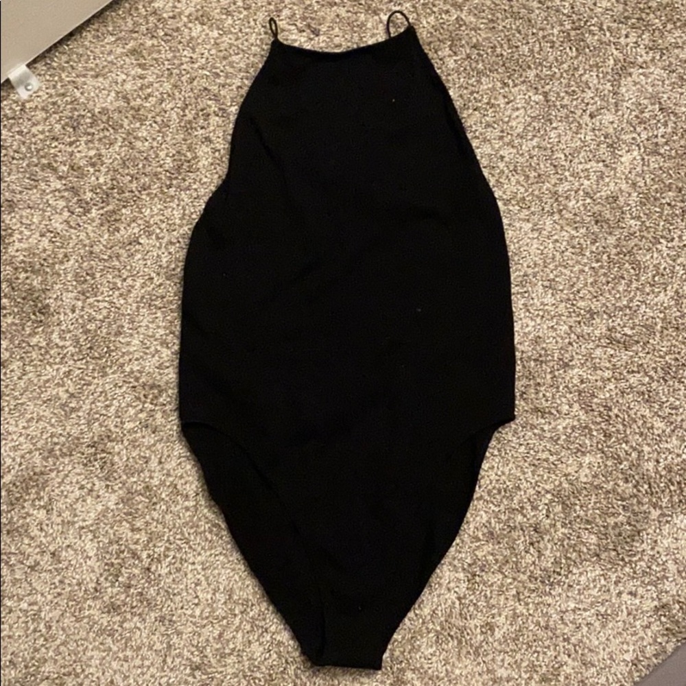 Crisscross open back Black Bodysuit